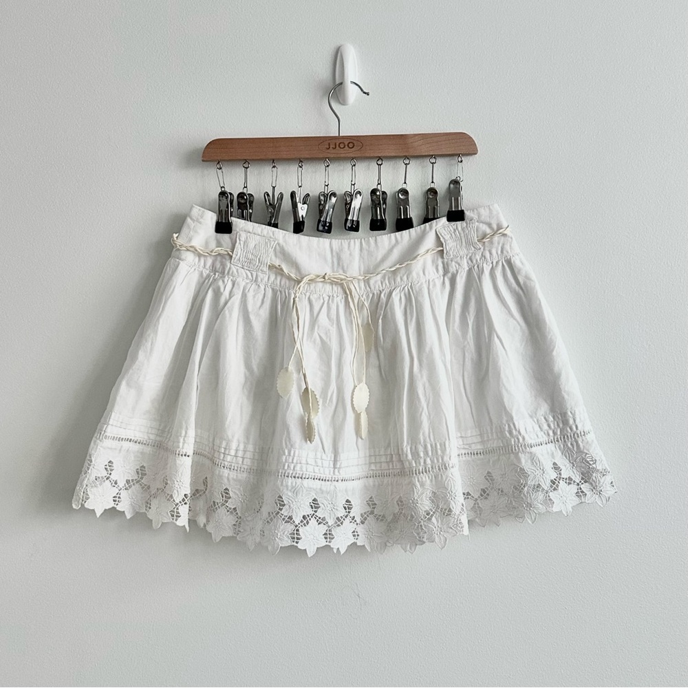 Vintage Y2K Bebe White Lace Trim Cotton Mini Skirt Size L